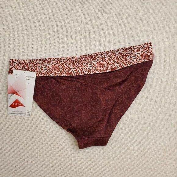 Athleta Womens Swim Bikini Bottoms Size Small Burgundy Aqualuxe Batik NEW - Picture 2 of 3
